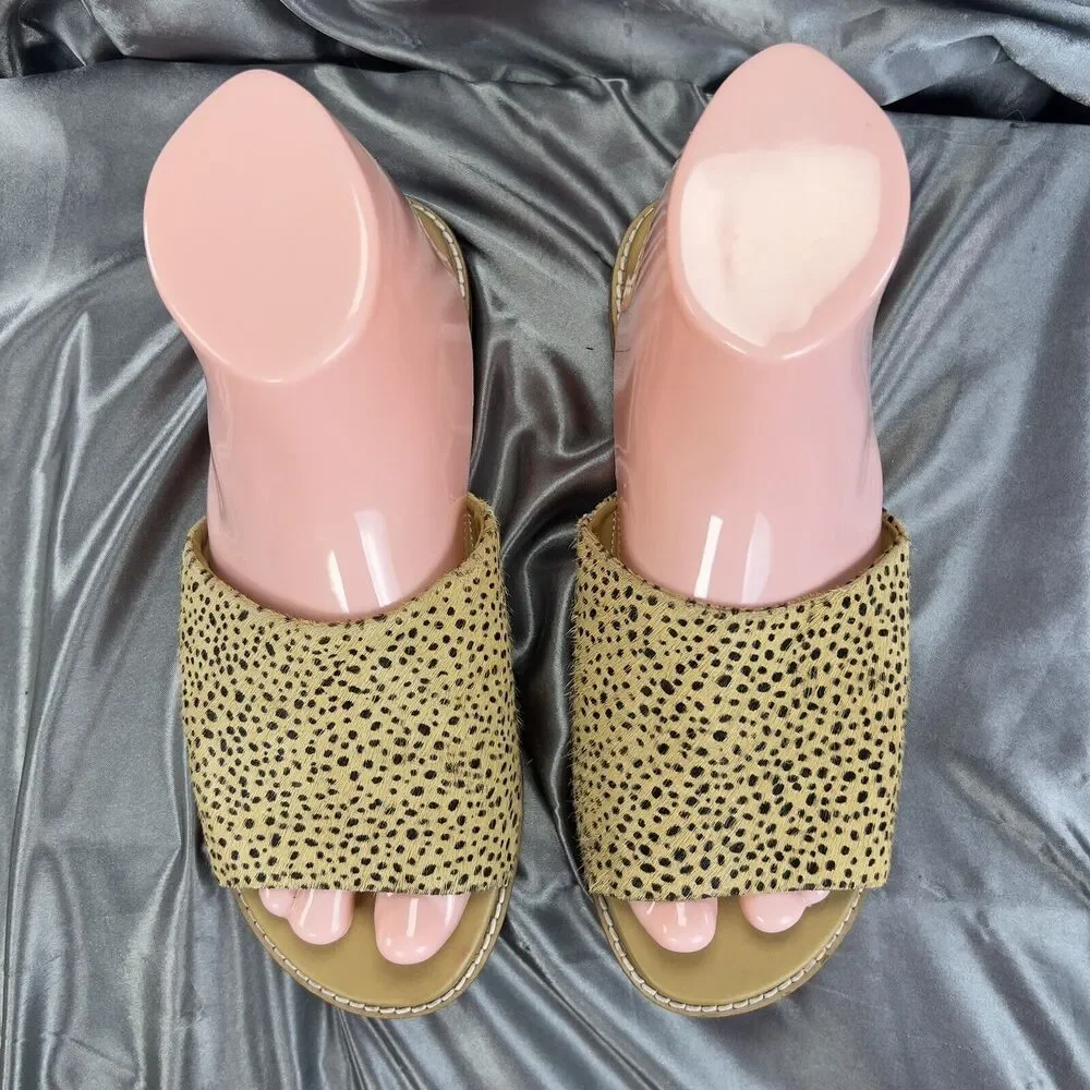 Hush Puppies Lexi Slide Women’s 8 Cheetah Print‎ Calf Hair Sandals Summer Shoes